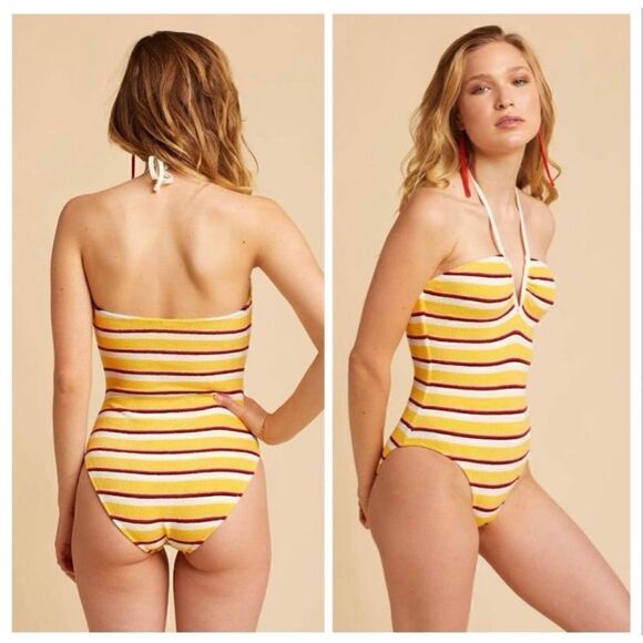Solid & Striped Heather Tweety Terry Cloth One Piece Tie Neck Halter Swimsuit - Picture 1 of 10